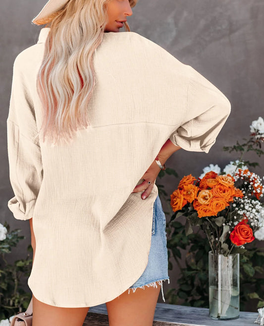 Long Sleeve Button down Shirts for Women Cotton Oversized Boyfriend Blouses